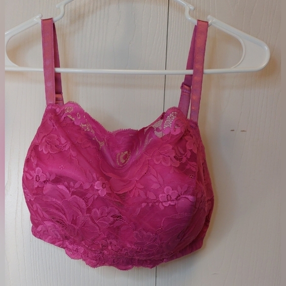 Amoureuse Bra Size 44C Pink Floral Lace Semi Sheer Wireless Back Closure Cami - Picture 9 of 12